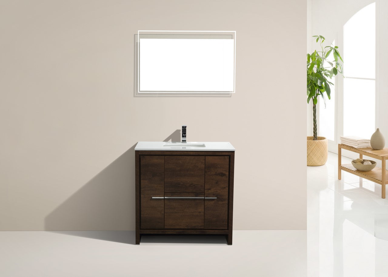 Kubebath Dolce 36″ Inch Rose Wood Modern Bathroom Vanity With Quartz Countertop