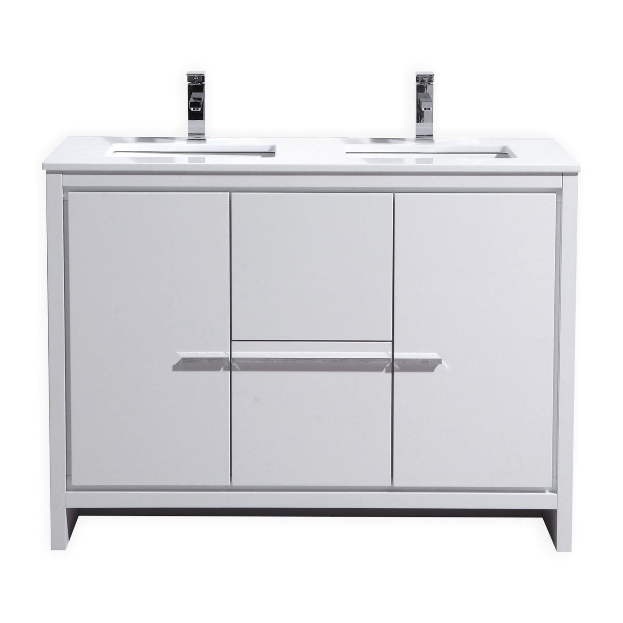 Kubebath Dolce 48″ Inch Double Sink High Gloss White Modern Bathroom Vanity With Quartz Countertop