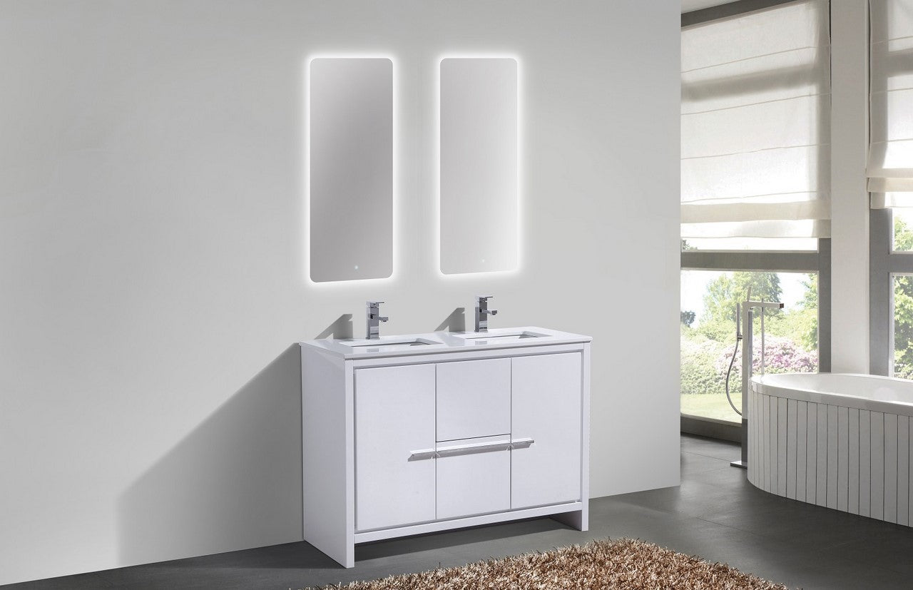 Kubebath Dolce 48″ Inch Double Sink High Gloss White Modern Bathroom Vanity With Quartz Countertop
