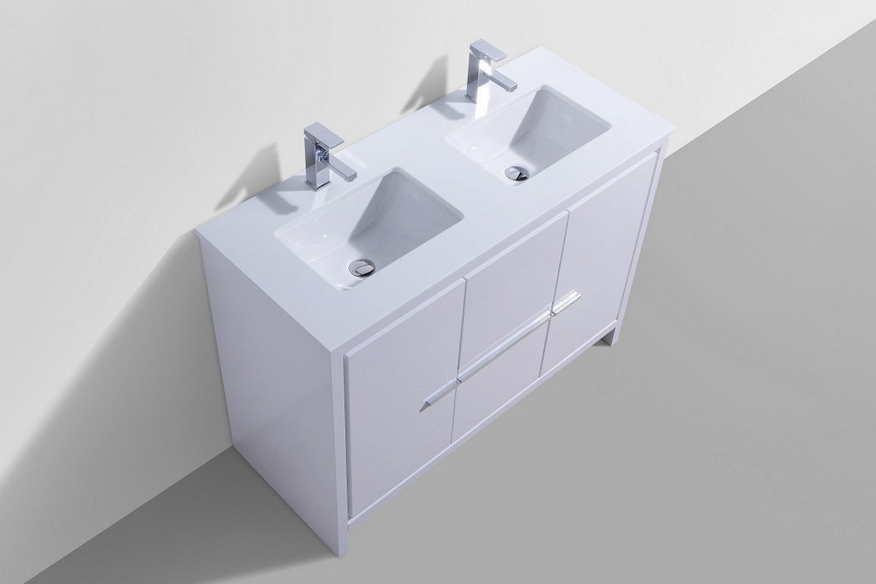 Kubebath Dolce 48″ Inch Double Sink High Gloss White Modern Bathroom Vanity With Quartz Countertop