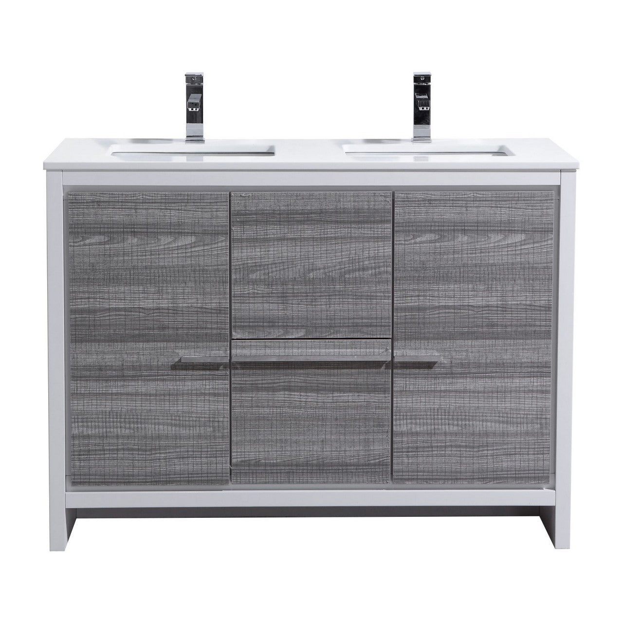 Kubebath Dolce 48″ Inch Double Sink Ash Gray Modern Bathroom Vanity With Quartz Countertop