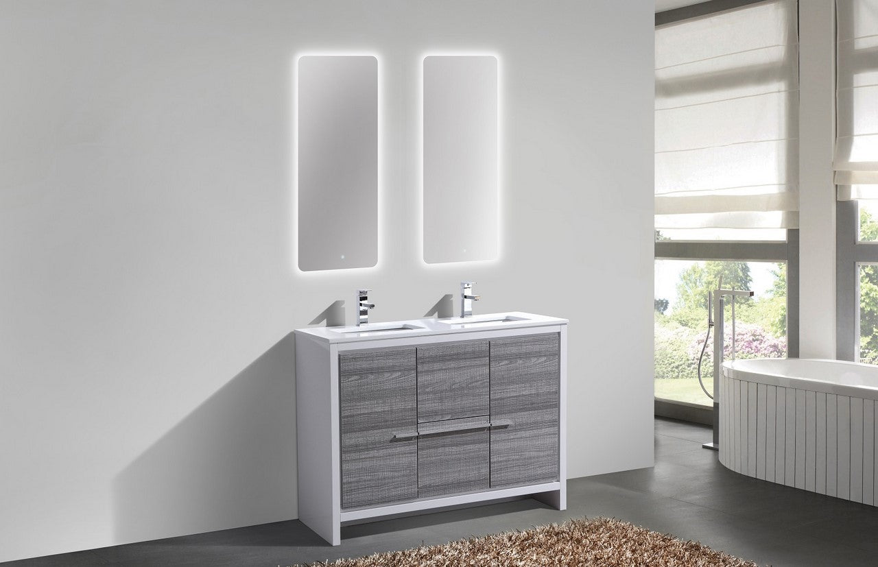 Kubebath Dolce 48″ Inch Double Sink Ash Gray Modern Bathroom Vanity With Quartz Countertop