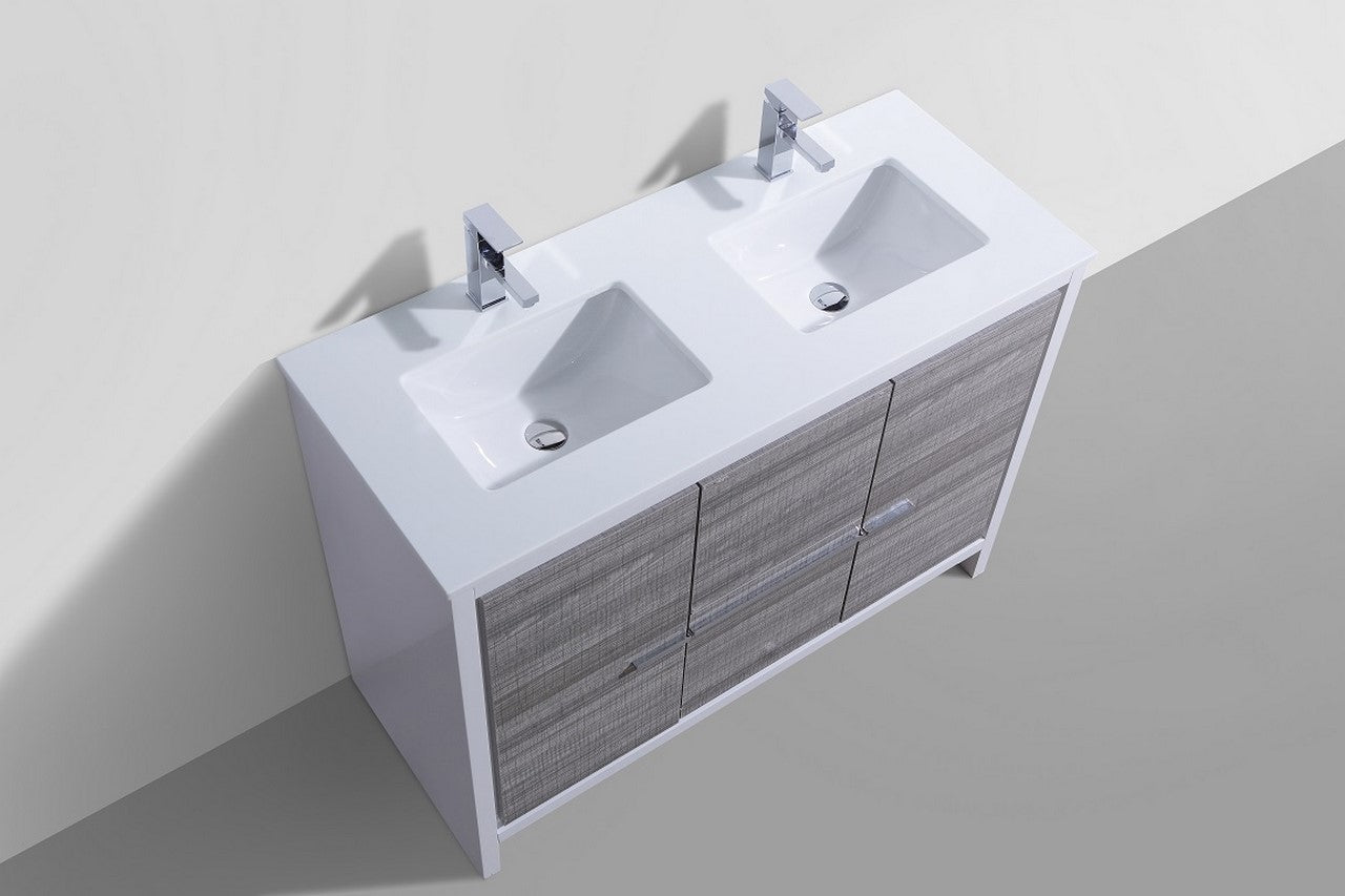 Kubebath Dolce 48″ Inch Double Sink Ash Gray Modern Bathroom Vanity With Quartz Countertop