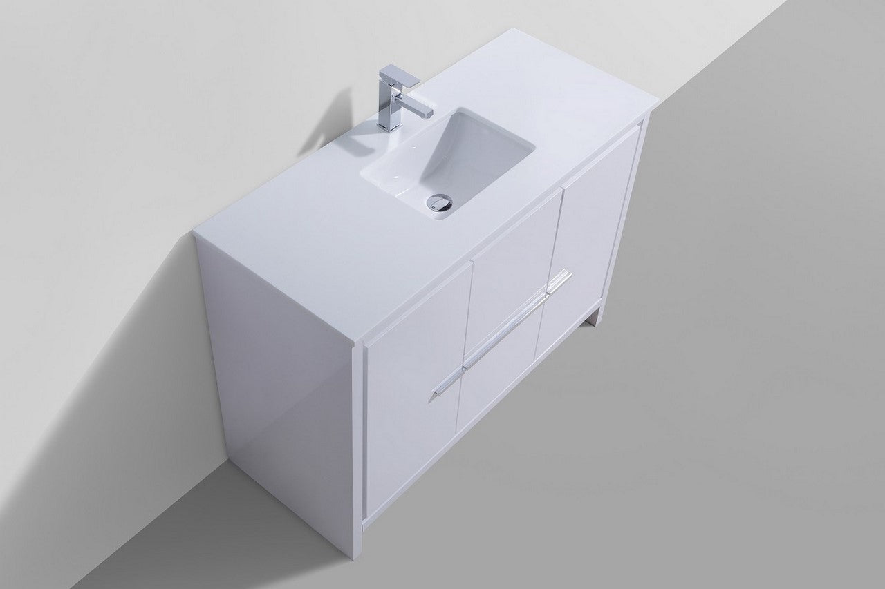 Kubebath Dolce 48″ Inch High Gloss White Modern Bathroom Vanity With Quartz Countertop