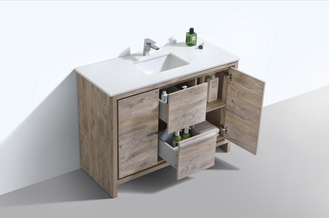Kubebath Dolce 48″ Inch Single Sink Nature Wood Modern Bathroom Vanity With Quartz Countertop