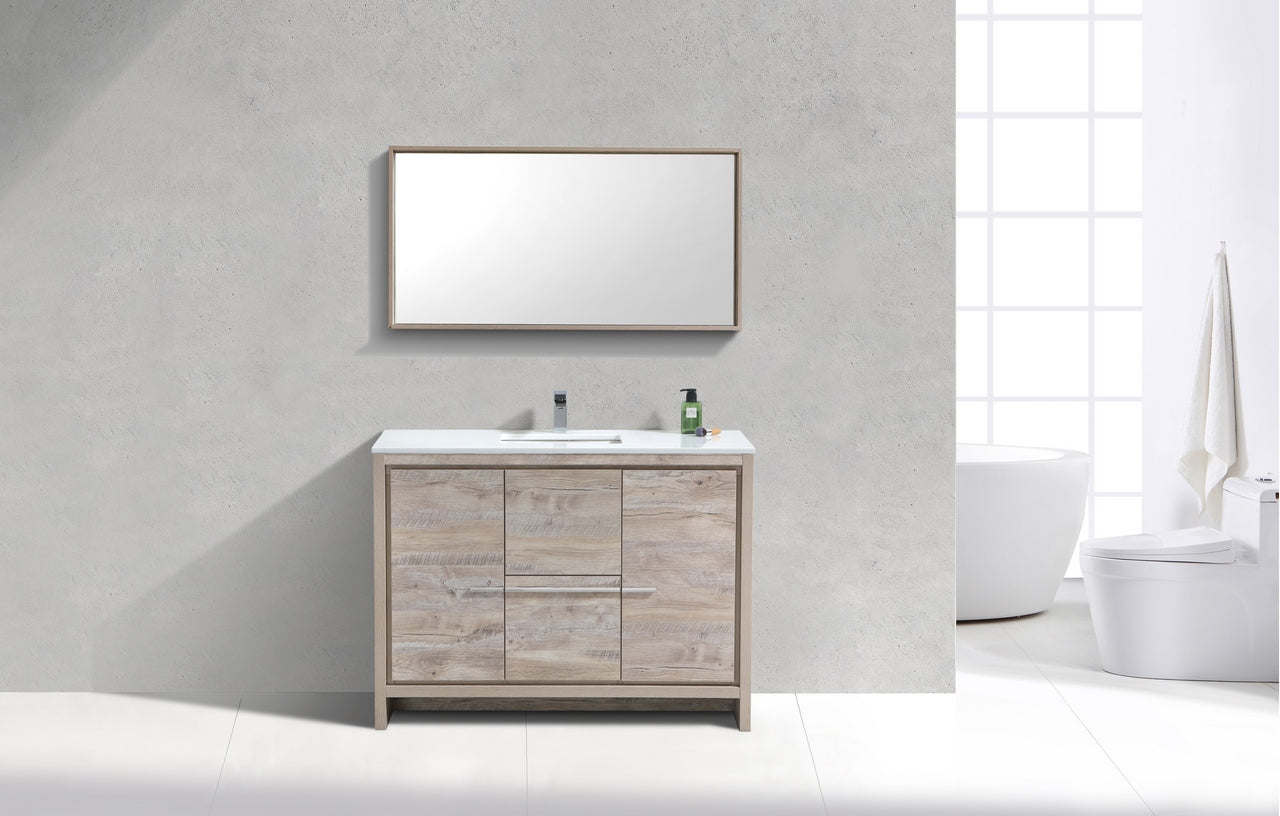 Kubebath Dolce 48″ Inch Single Sink Nature Wood Modern Bathroom Vanity With Quartz Countertop