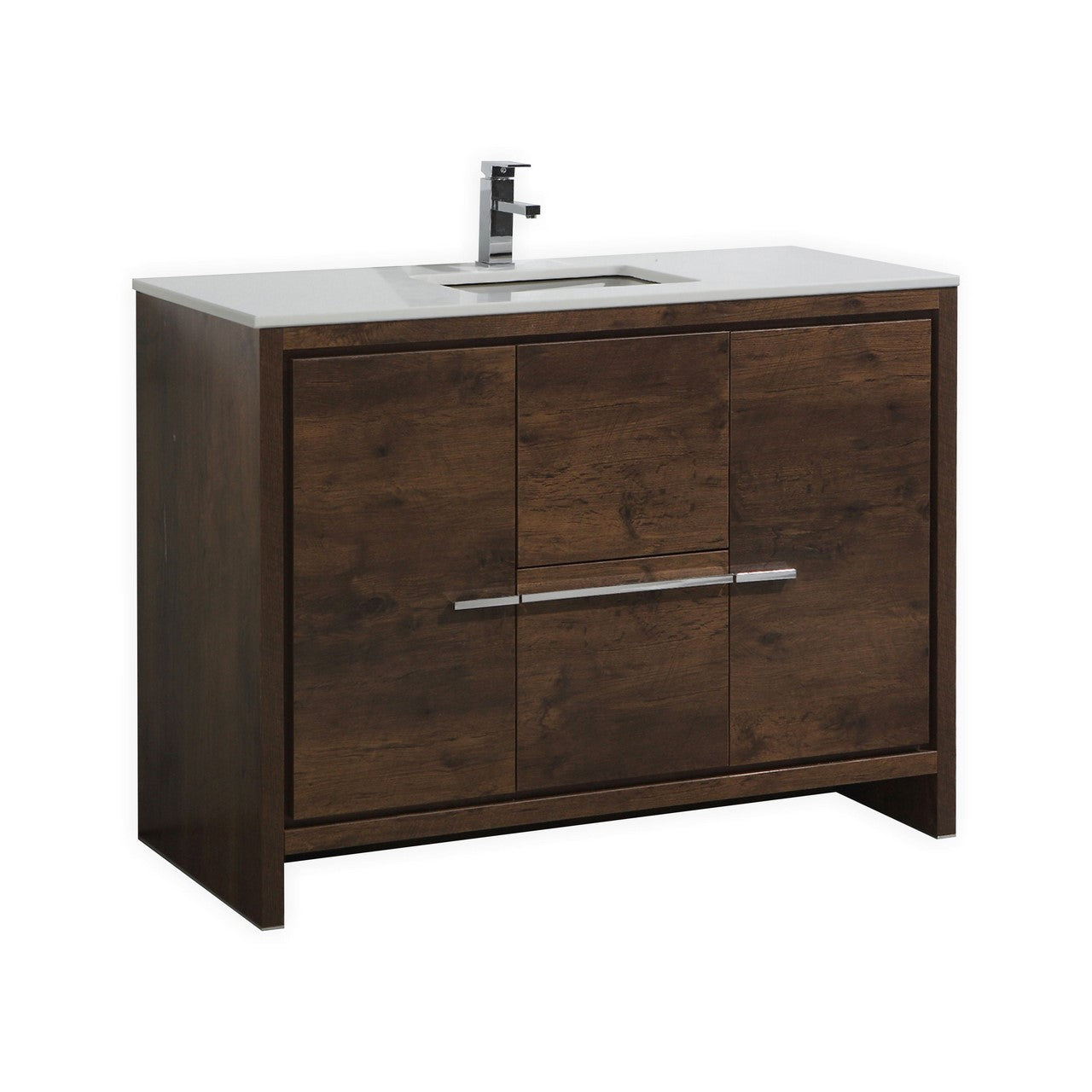 Kubebath Dolce 48″ Inch Single Sink Rose Wood Modern Bathroom Vanity With Quartz Countertop