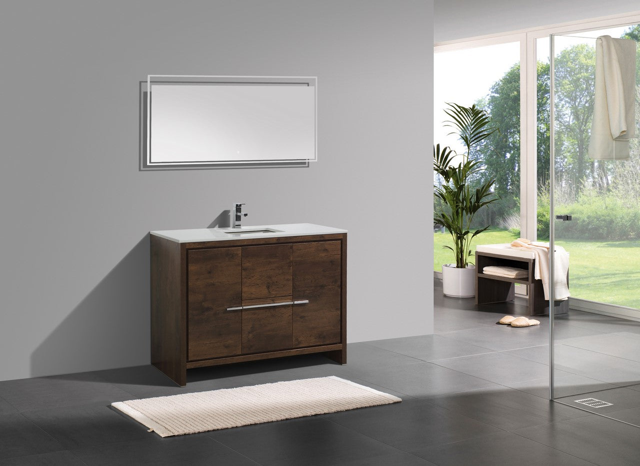 Kubebath Dolce 48″ Inch Single Sink Rose Wood Modern Bathroom Vanity With Quartz Countertop