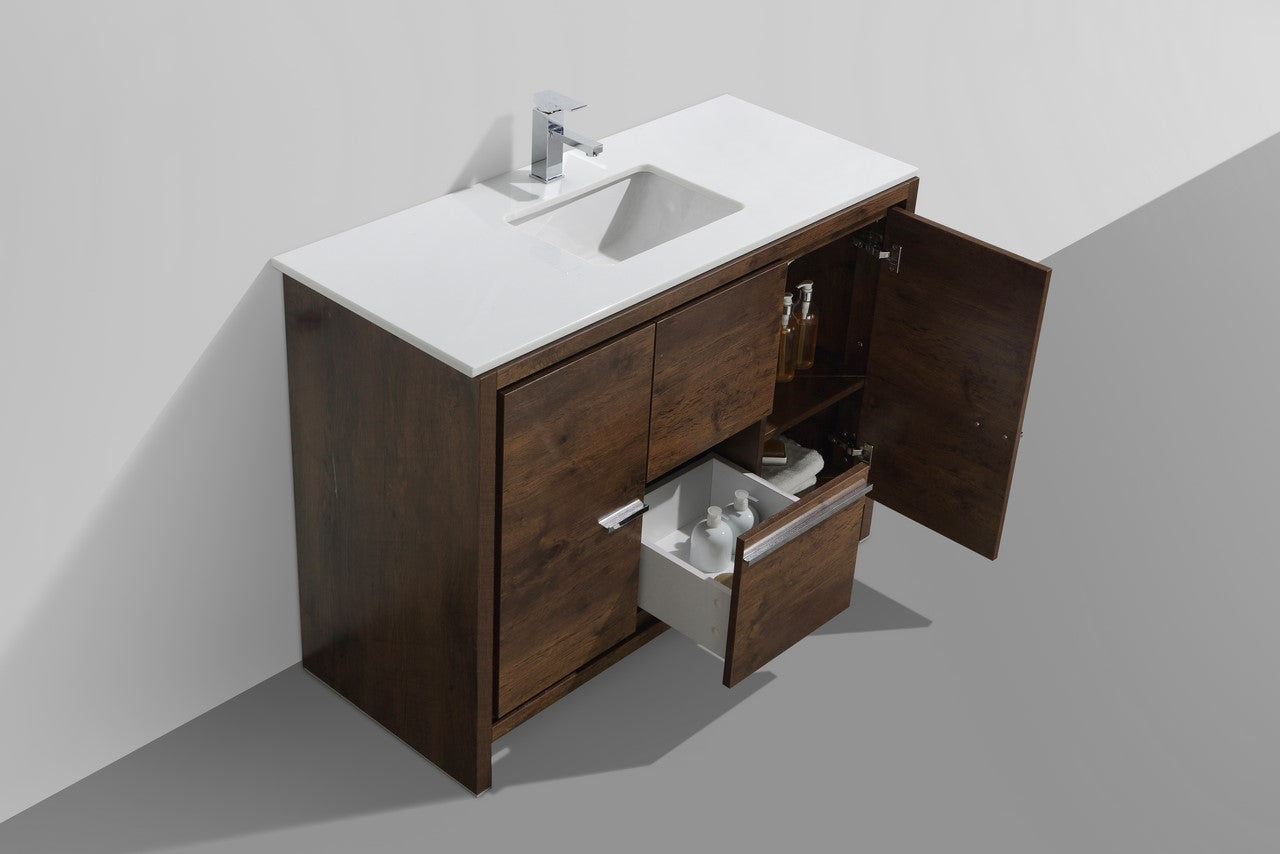 Kubebath Dolce 48″ Inch Single Sink Rose Wood Modern Bathroom Vanity With Quartz Countertop