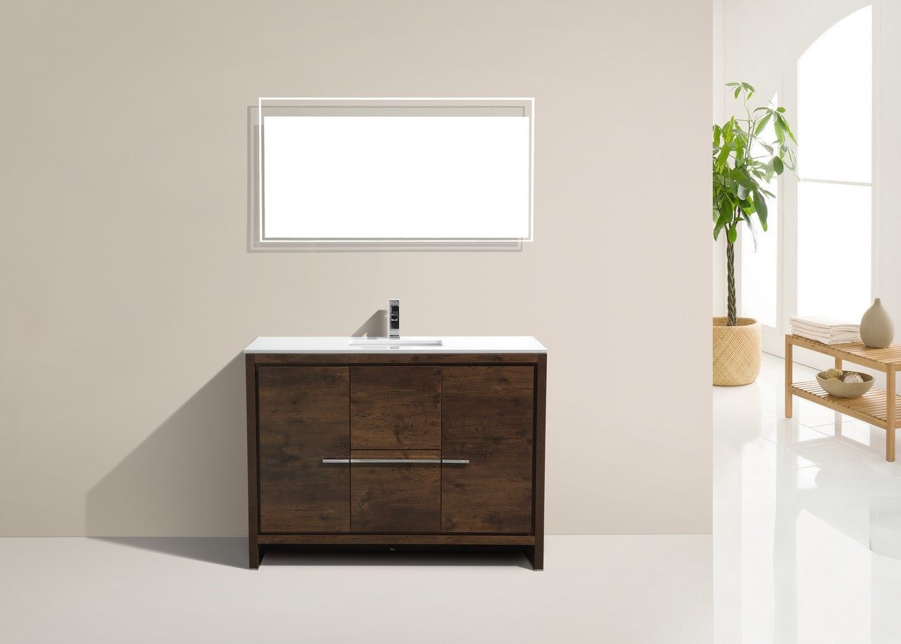 Kubebath Dolce 48″ Inch Single Sink Rose Wood Modern Bathroom Vanity With Quartz Countertop