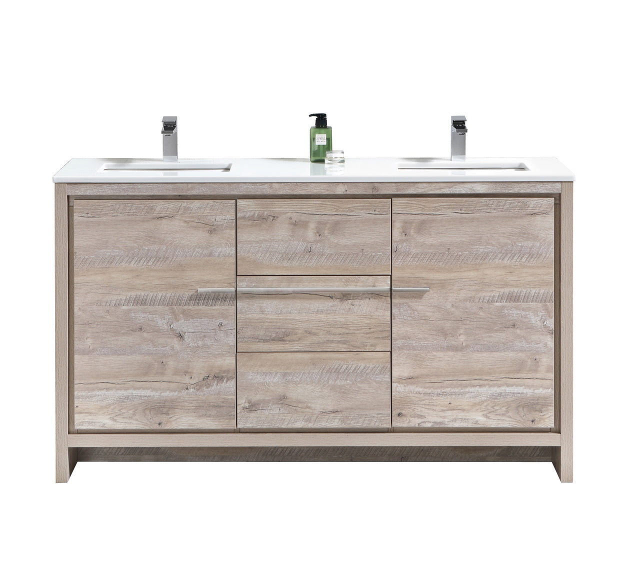Kubebath Dolce 60″ Inch Double Sink Nature Wood Modern Bathroom Vanity With Quartz Countertop