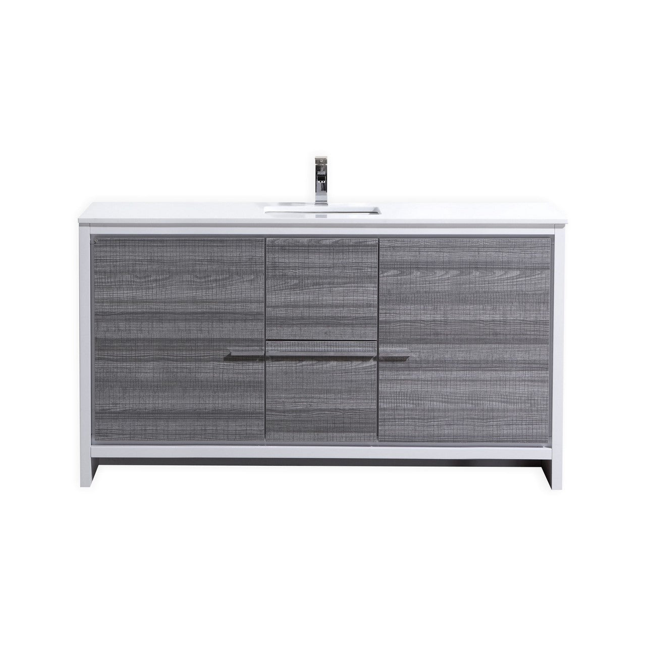 Kubebath Dolce 60″ Inch Ash Gray Modern Bathroom Vanity With Quartz Countertop