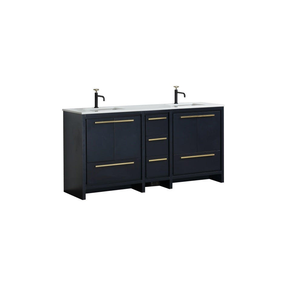 Kubebath Dolce 72″ Inch Navy Blue Modern Bathroom Vanity With Quartz Countertop