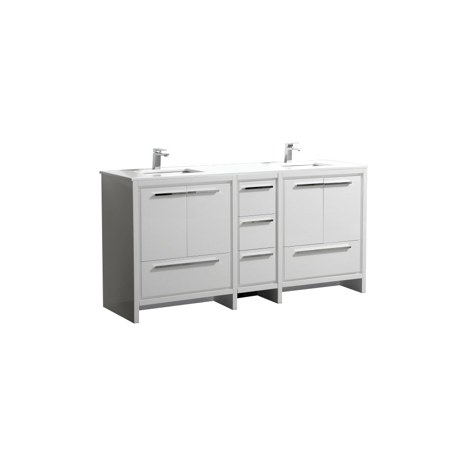 Kubebath Dolce 72″ Inch Gloss White Modern Bathroom Vanity With Quartz Countertop