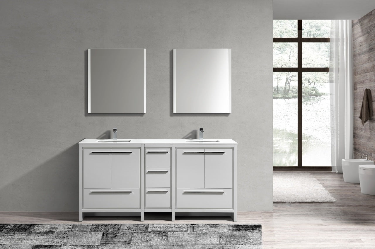 Kubebath Dolce 72″ Inch Gloss White Modern Bathroom Vanity With Quartz Countertop