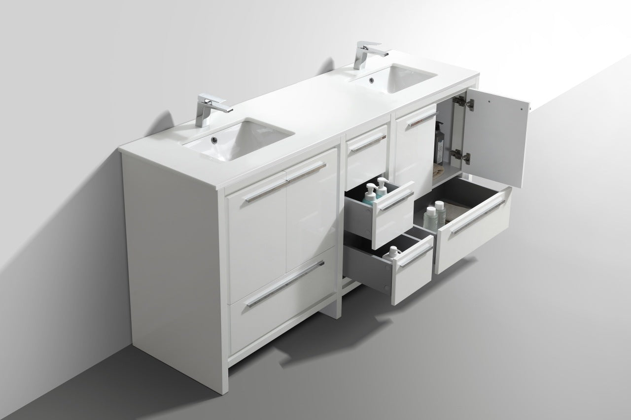 Kubebath Dolce 72″ Inch Gloss White Modern Bathroom Vanity With Quartz Countertop