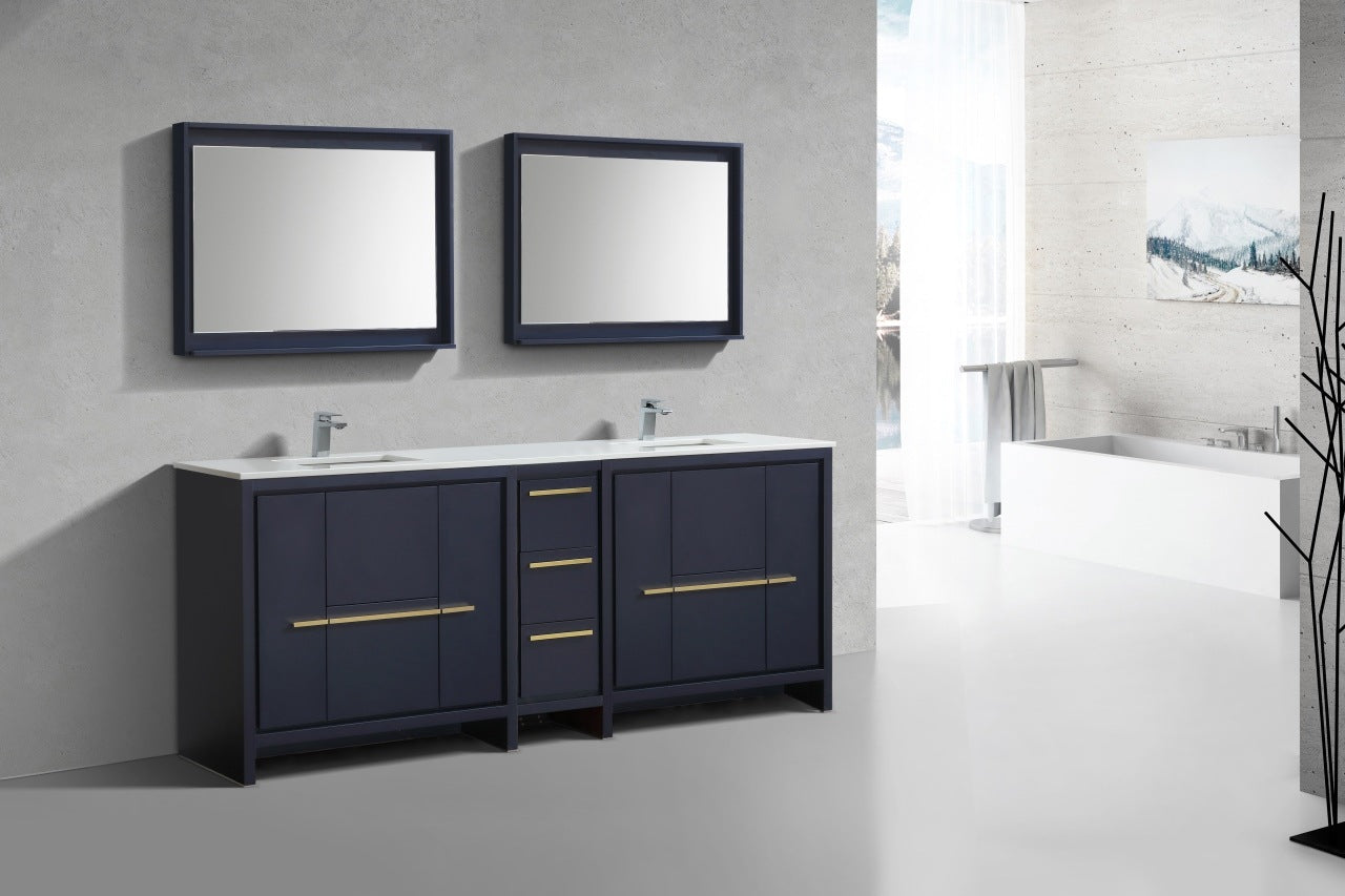Kubebath Dolce 84″ Inch Navy Blue Modern Bathroom Vanity With Quartz Countertop