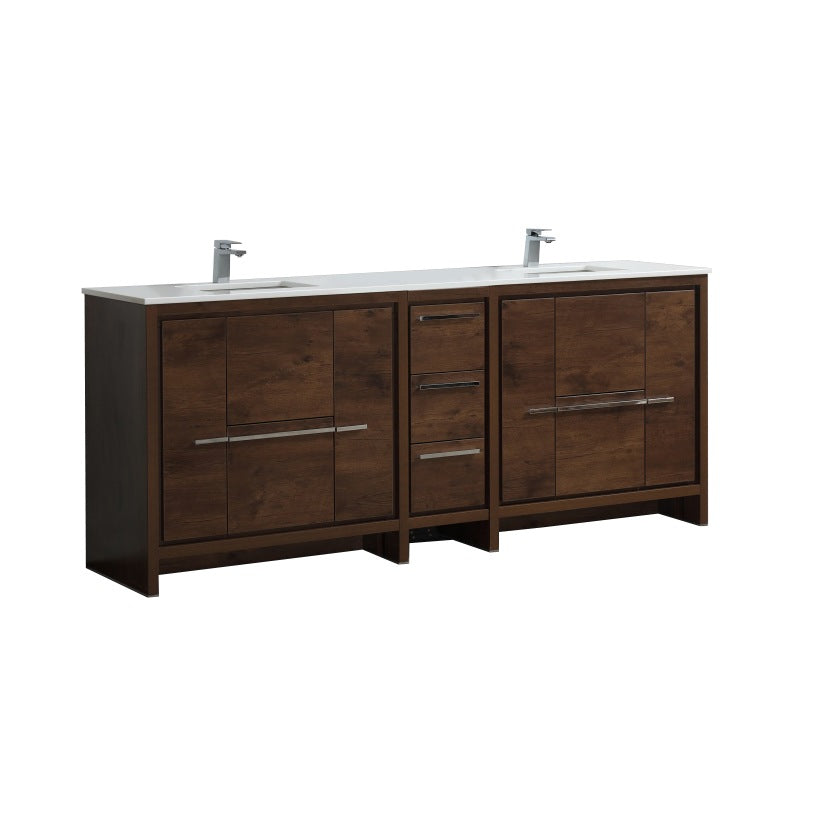 Kubebath Dolce 84″ Inch Rose Wood Modern Bathroom Vanity With Quartz Countertop