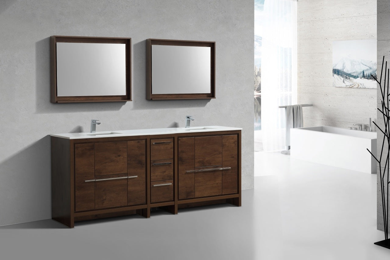 Kubebath Dolce 84″ Inch Rose Wood Modern Bathroom Vanity With Quartz Countertop