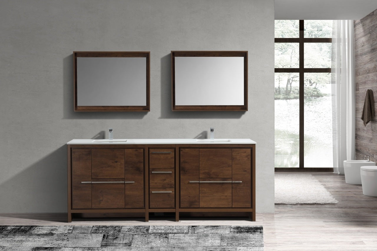 Kubebath Dolce 84″ Inch Rose Wood Modern Bathroom Vanity With Quartz Countertop