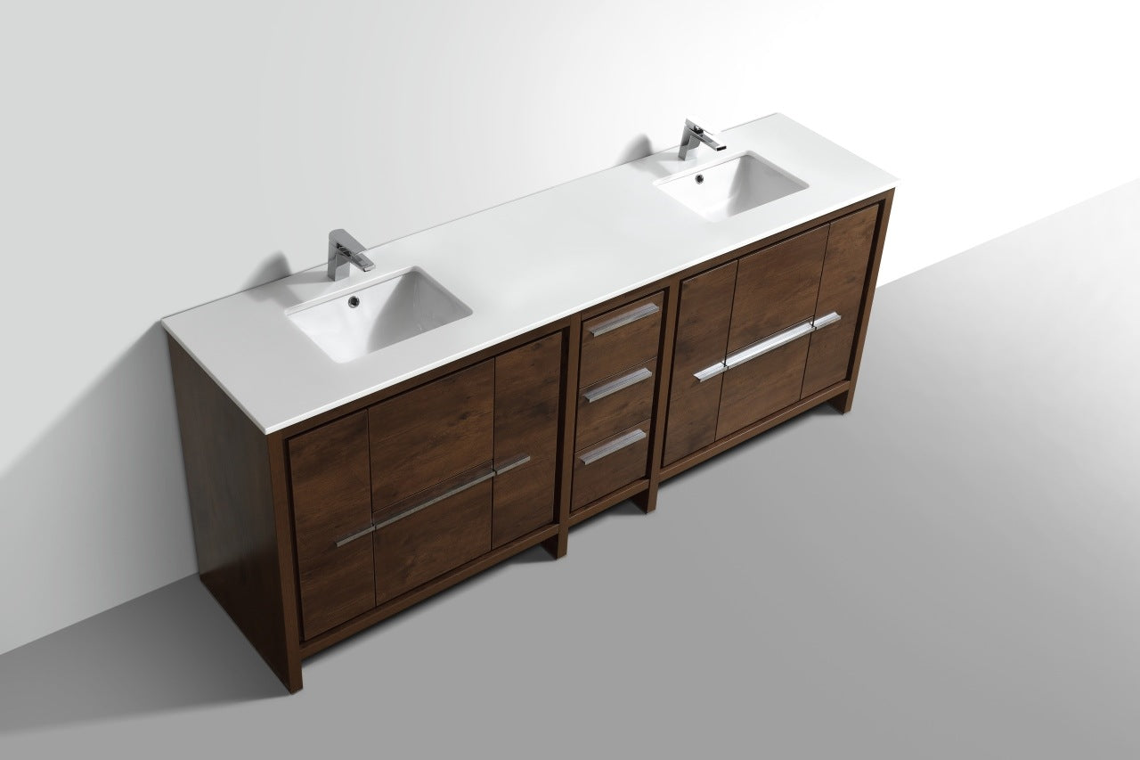 Kubebath Dolce 84″ Inch Rose Wood Modern Bathroom Vanity With Quartz Countertop