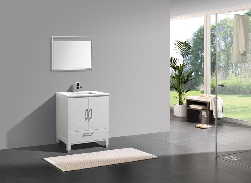 Anziano 30″ Inch High Gloss White Vanity W/ White Countertop And Undermount Sink