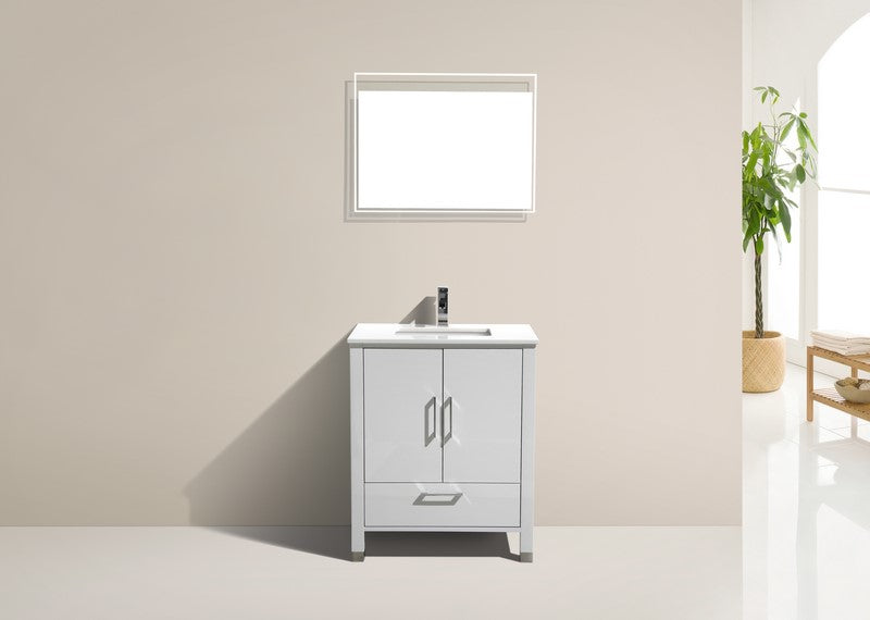 Anziano 30″ Inch High Gloss White Vanity W/ White Countertop And Undermount Sink