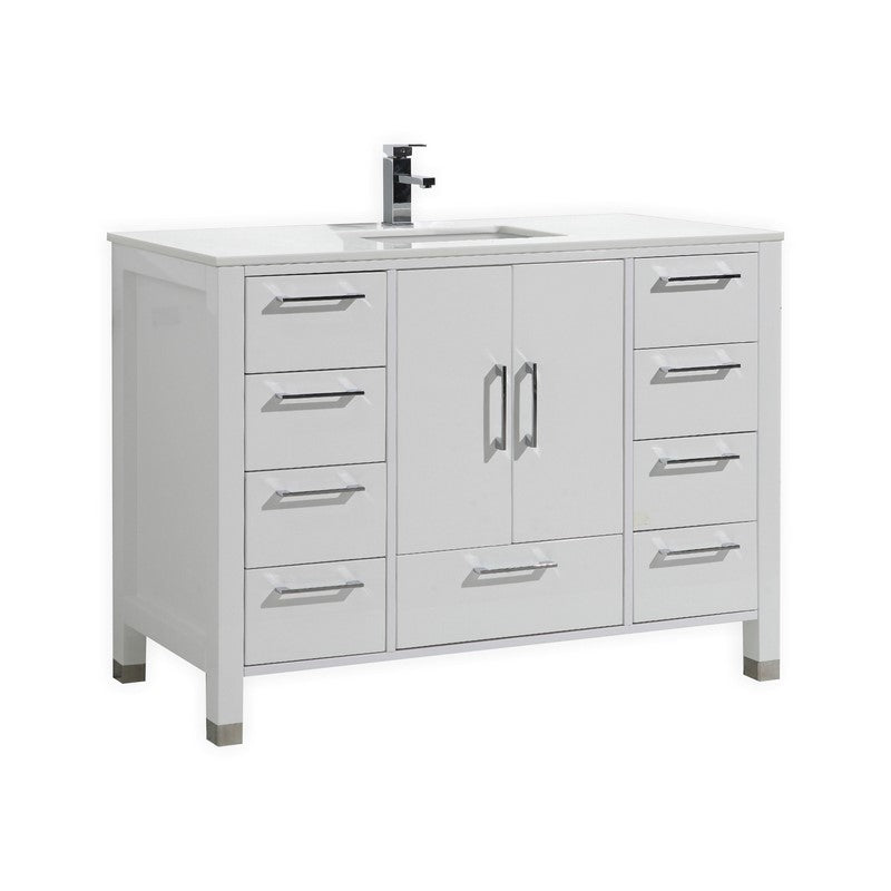 Anziano 48″ Inch High Gloss White Single Sink Vanity W/ White Countertop