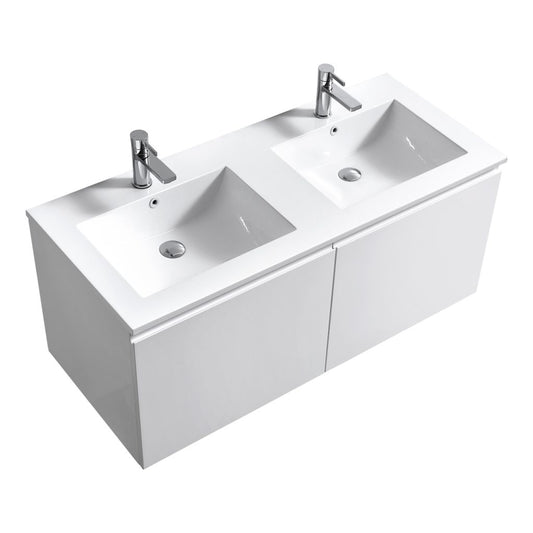 48″ Inch Double Sink Balli Modern Bathroom Vanity In High Gloss White Finish