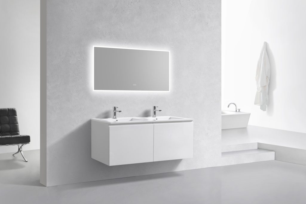 48″ Inch Double Sink Balli Modern Bathroom Vanity In High Gloss White Finish