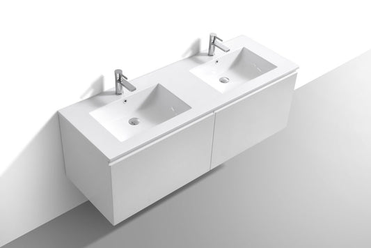 60″ Inch Double Sink Balli Modern Bathroom Vanity In High Gloss White Finish