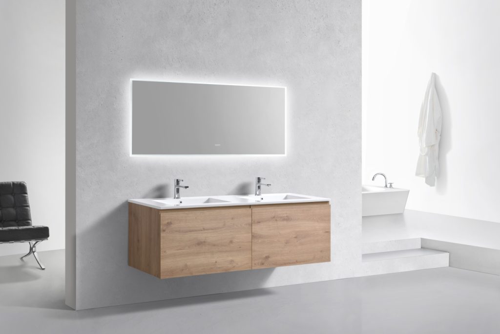 60″ Inch Double Sink Balli Modern Bathroom Vanity In White Oak Finish