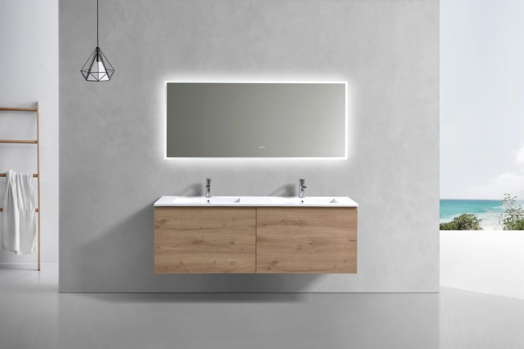 60″ Inch Double Sink Balli Modern Bathroom Vanity In White Oak Finish