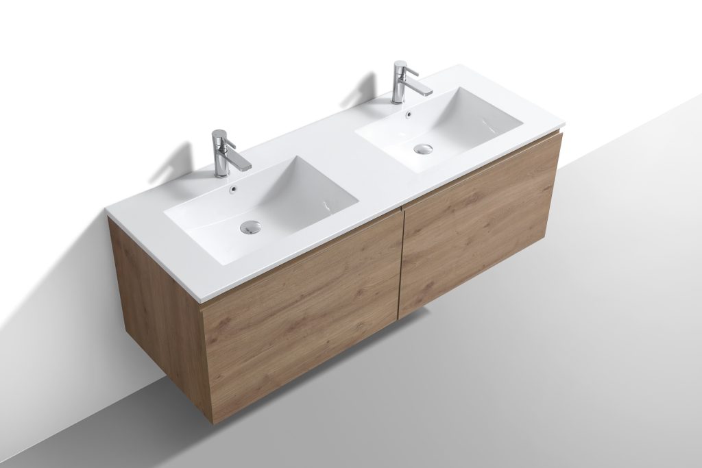 60″ Inch Double Sink Balli Modern Bathroom Vanity In White Oak Finish