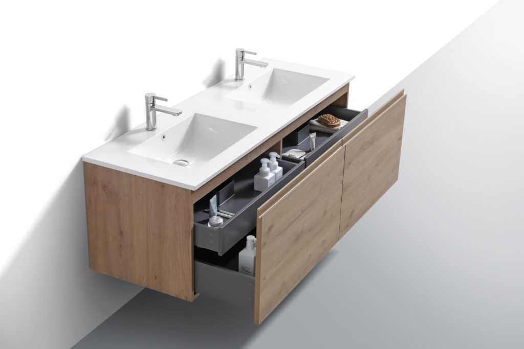 60″ Inch Double Sink Balli Modern Bathroom Vanity In White Oak Finish