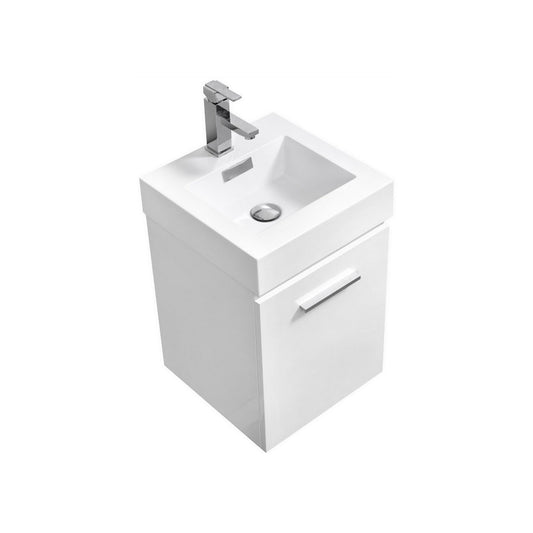 Bliss 16″ Inch High Gloss White Wall Mount Modern Bathroom Vanity
