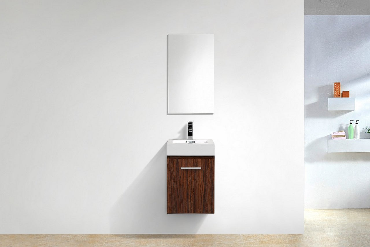 Bliss 16″ Inch Walnut Wall Mount Modern Bathroom Vanity