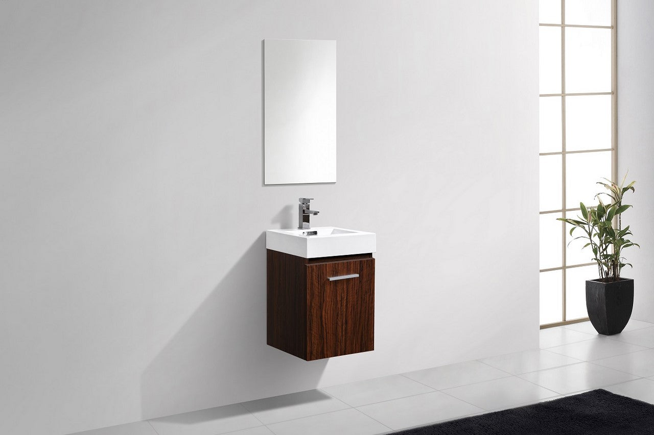 Bliss 16″ Inch Walnut Wall Mount Modern Bathroom Vanity