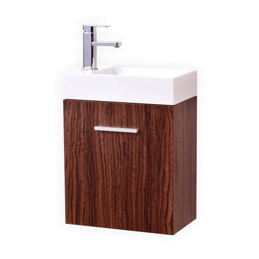 Bliss 18″ Inch Walnut Wall Mount Modern Bathroom Vanity