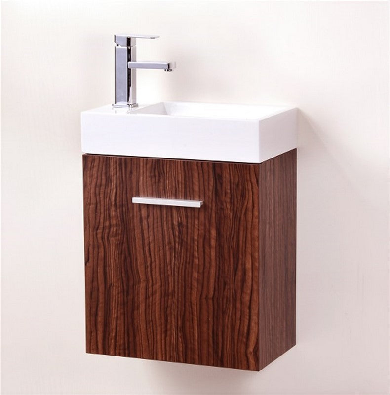 Bliss 18″ Inch Walnut Wall Mount Modern Bathroom Vanity