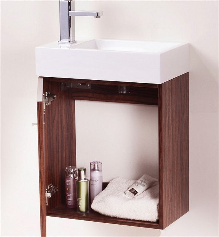 Bliss 18″ Inch Walnut Wall Mount Modern Bathroom Vanity