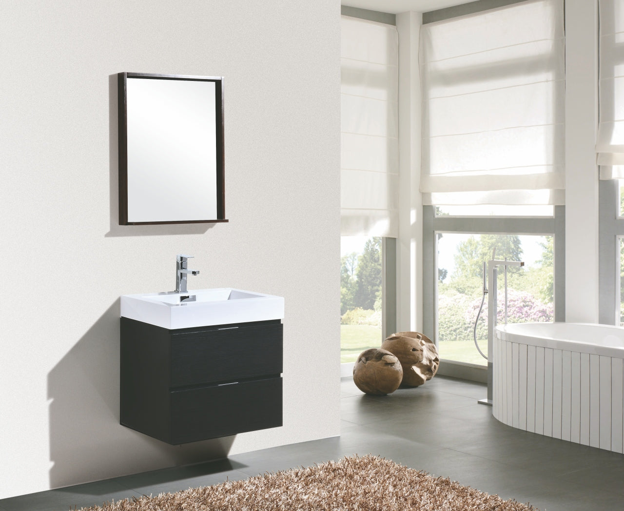 Bliss 24″ Inch Black Wall Mount Modern Bathroom Vanity