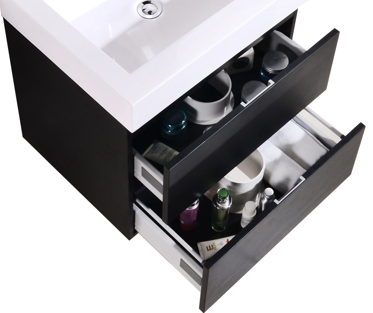 Bliss 24″ Inch Black Wall Mount Modern Bathroom Vanity