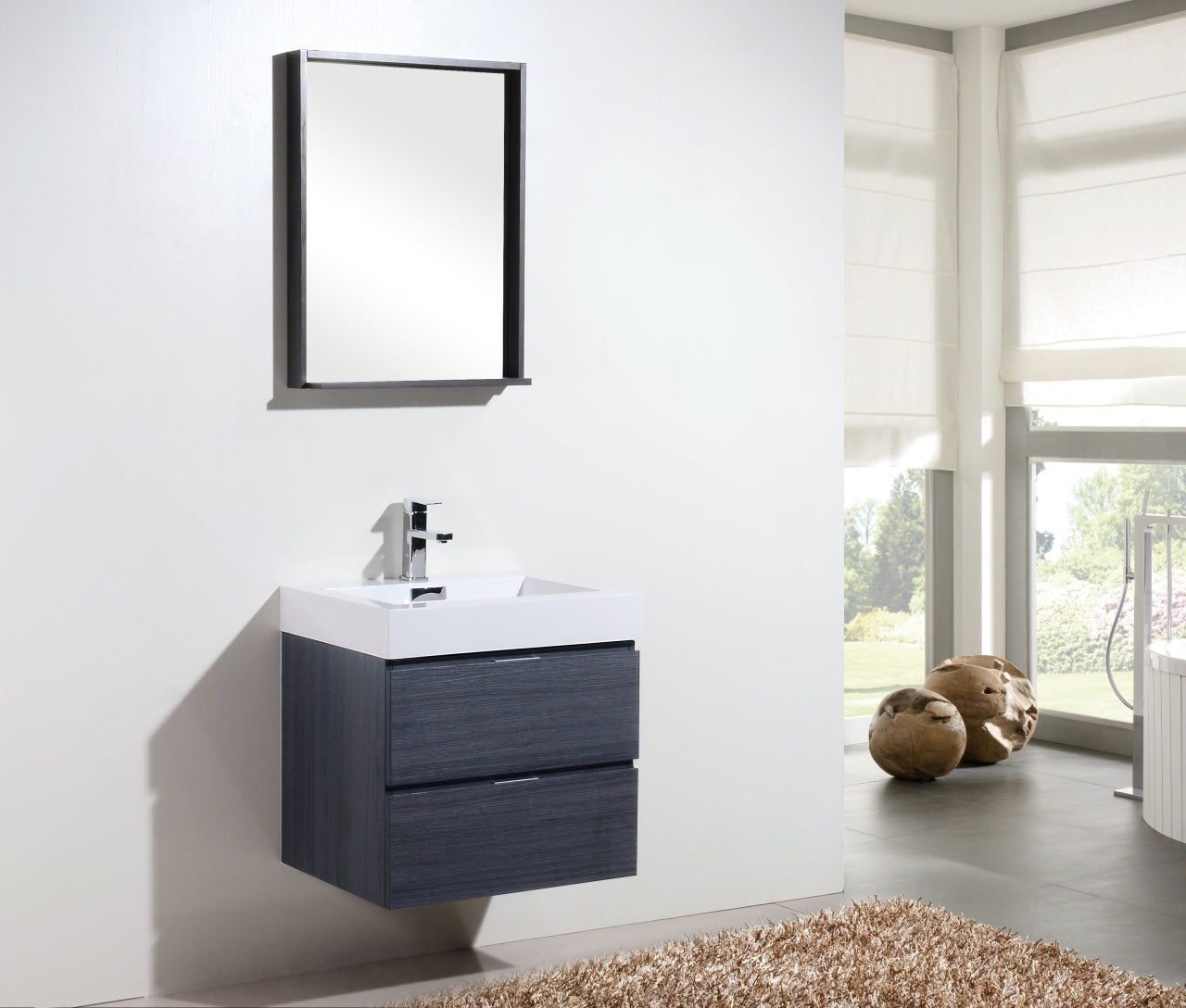 Bliss 24″ Inch Gray Oak Wall Mount Modern Bathroom Vanity