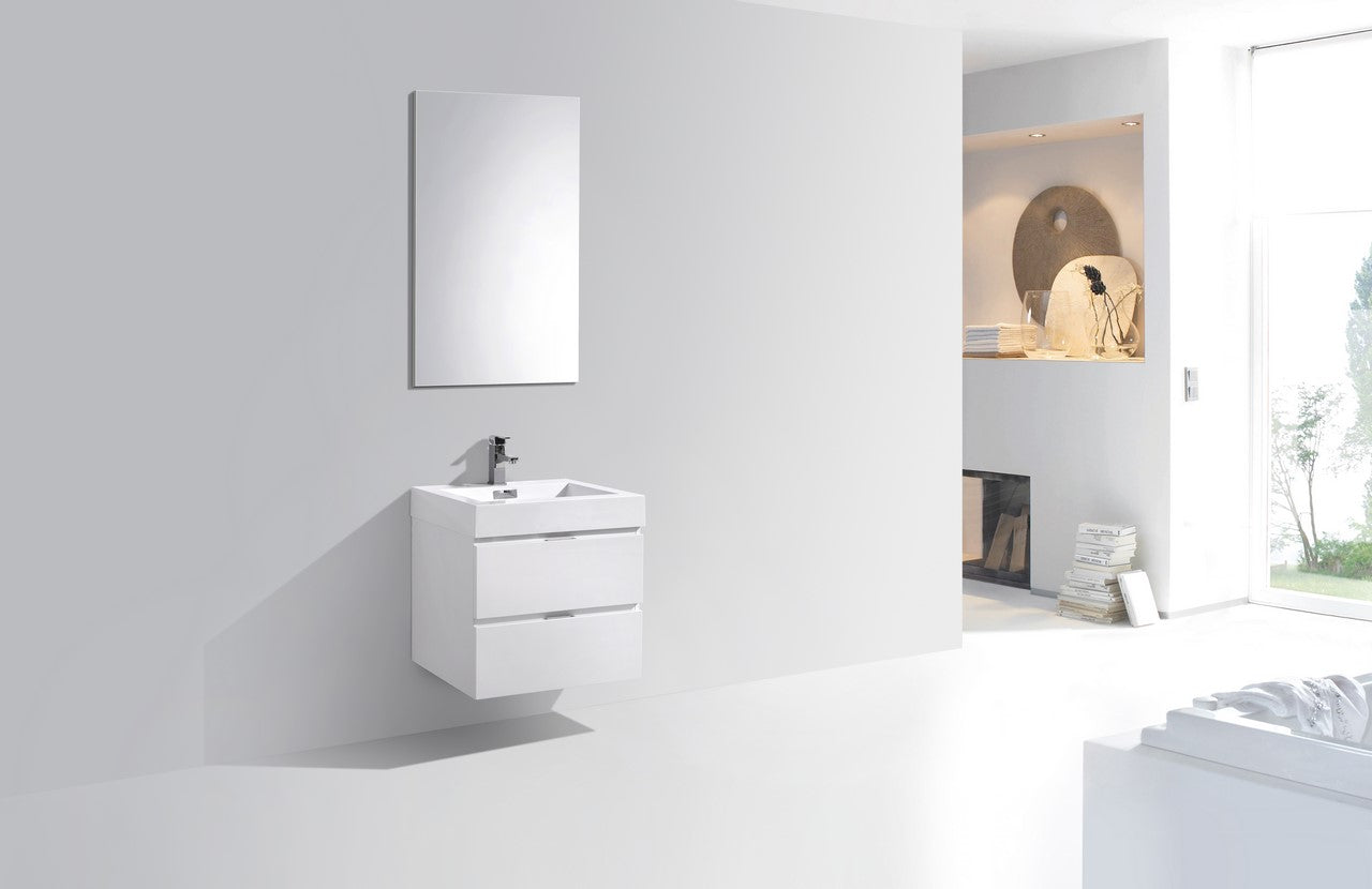 Bliss 24″ Inch High Gloss White Wall Mount Modern Bathroom Vanity