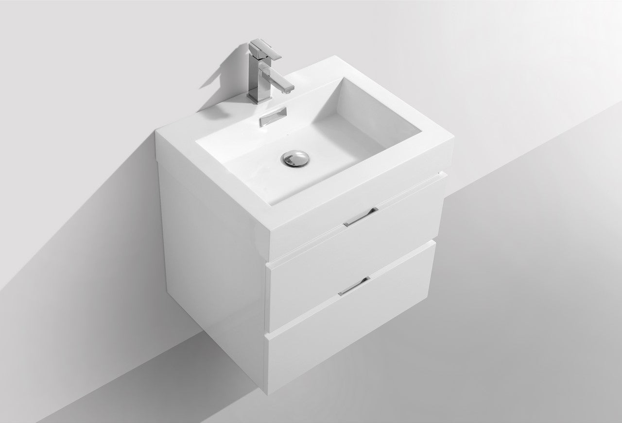 Bliss 24″ Inch High Gloss White Wall Mount Modern Bathroom Vanity