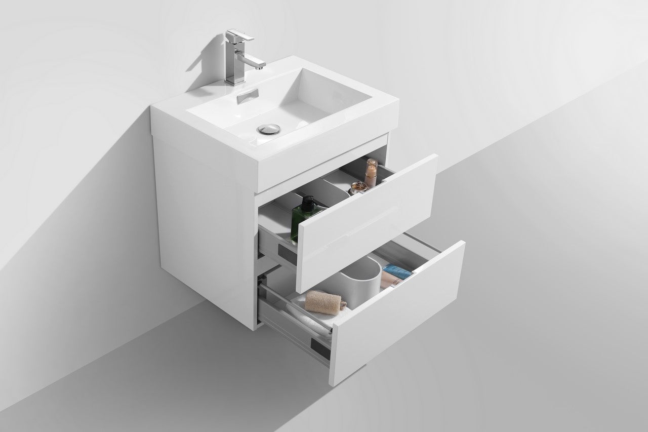 Bliss 24″ Inch High Gloss White Wall Mount Modern Bathroom Vanity