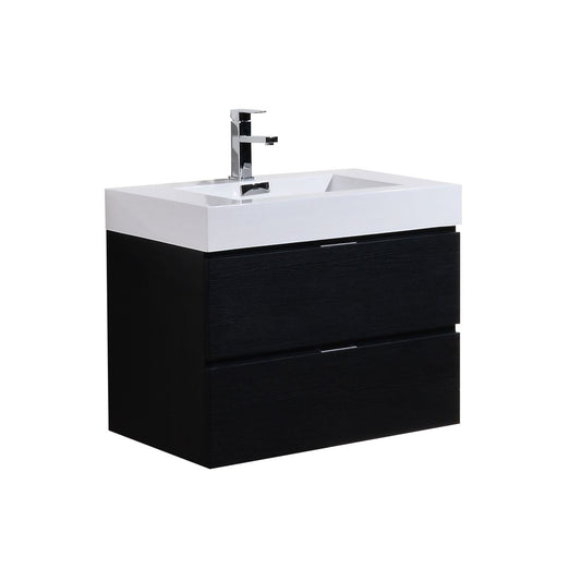 Bliss 30″ Inch Black Wall Mount Modern Bathroom Vanity