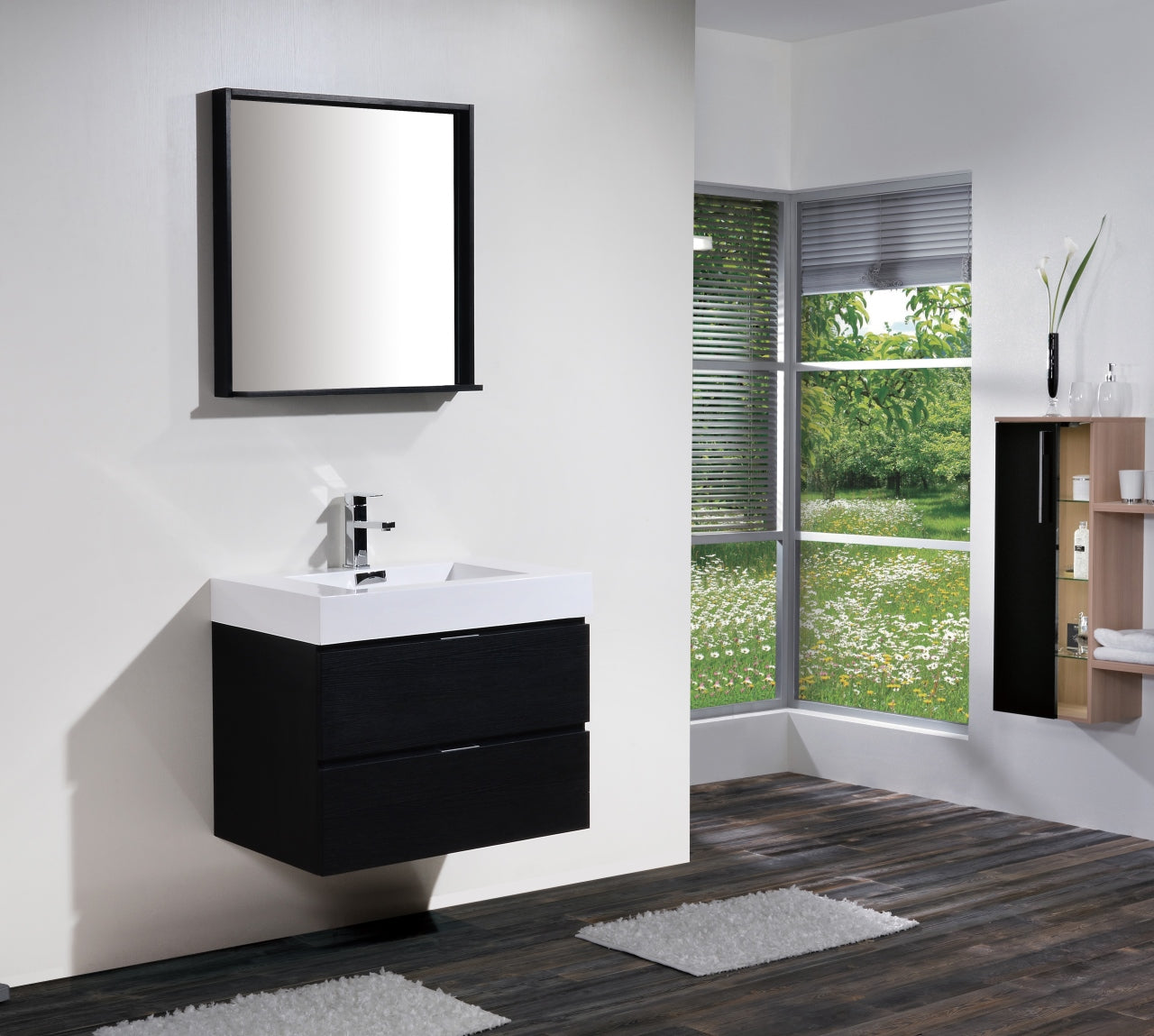 Bliss 30″ Inch Black Wall Mount Modern Bathroom Vanity
