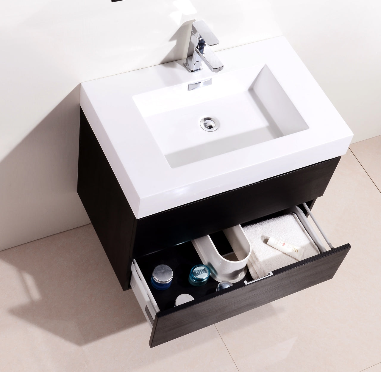 Bliss 30″ Inch Black Wall Mount Modern Bathroom Vanity